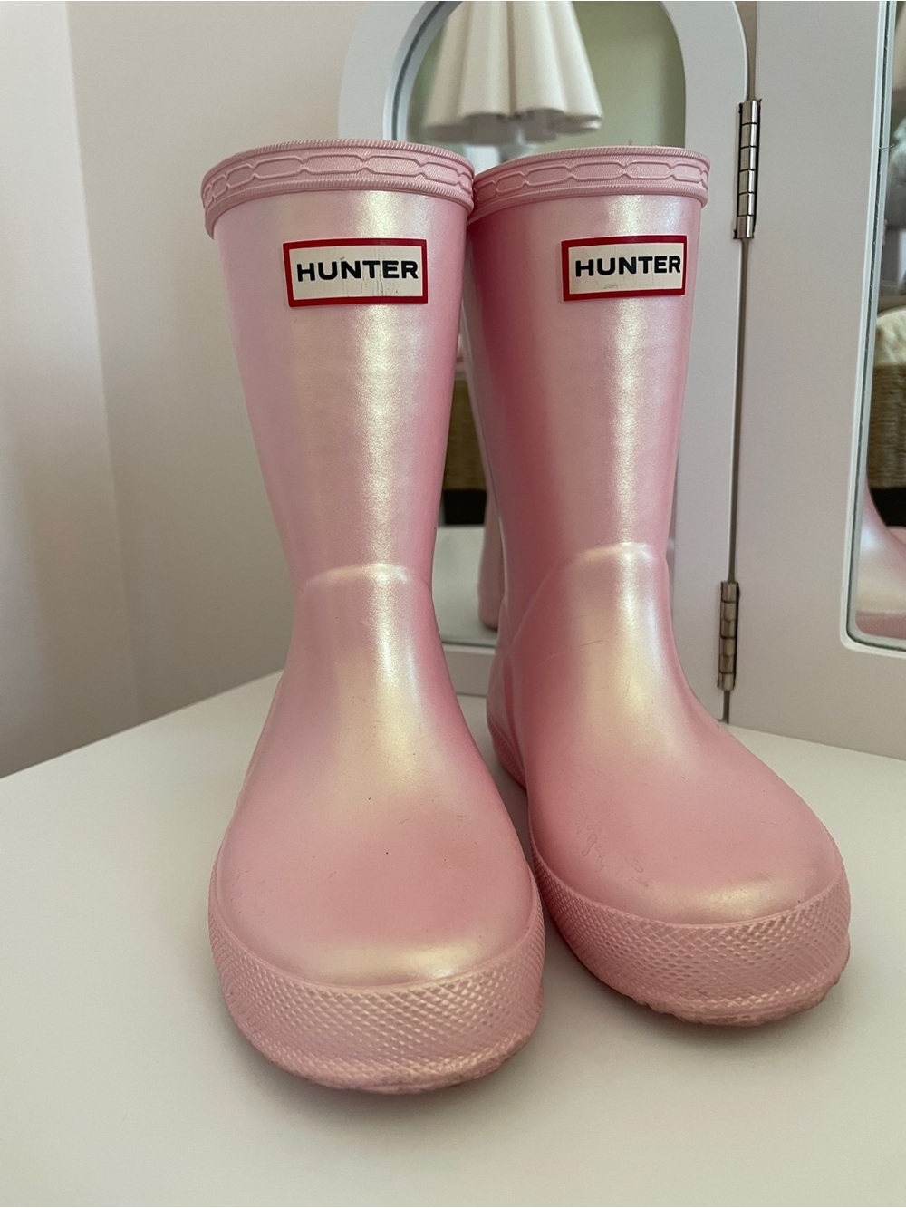 Hunter Kids Metallic Pink Rain Boots